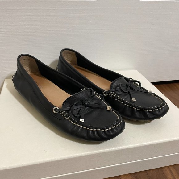 Sperry Black Ribbon Leather Boat Shoe Flats - Picture 1 of 9